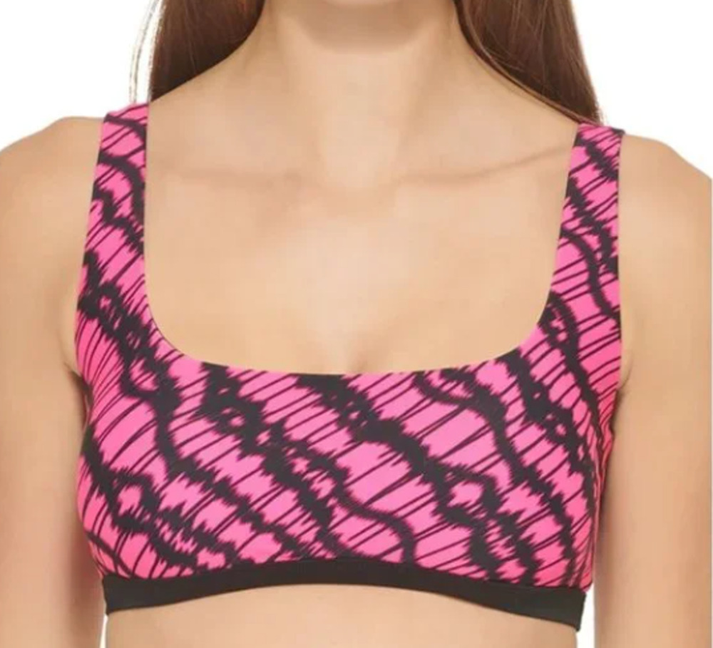 DKNY Pink/Black Square Neck Bikini Swim Top, NWT, Medium